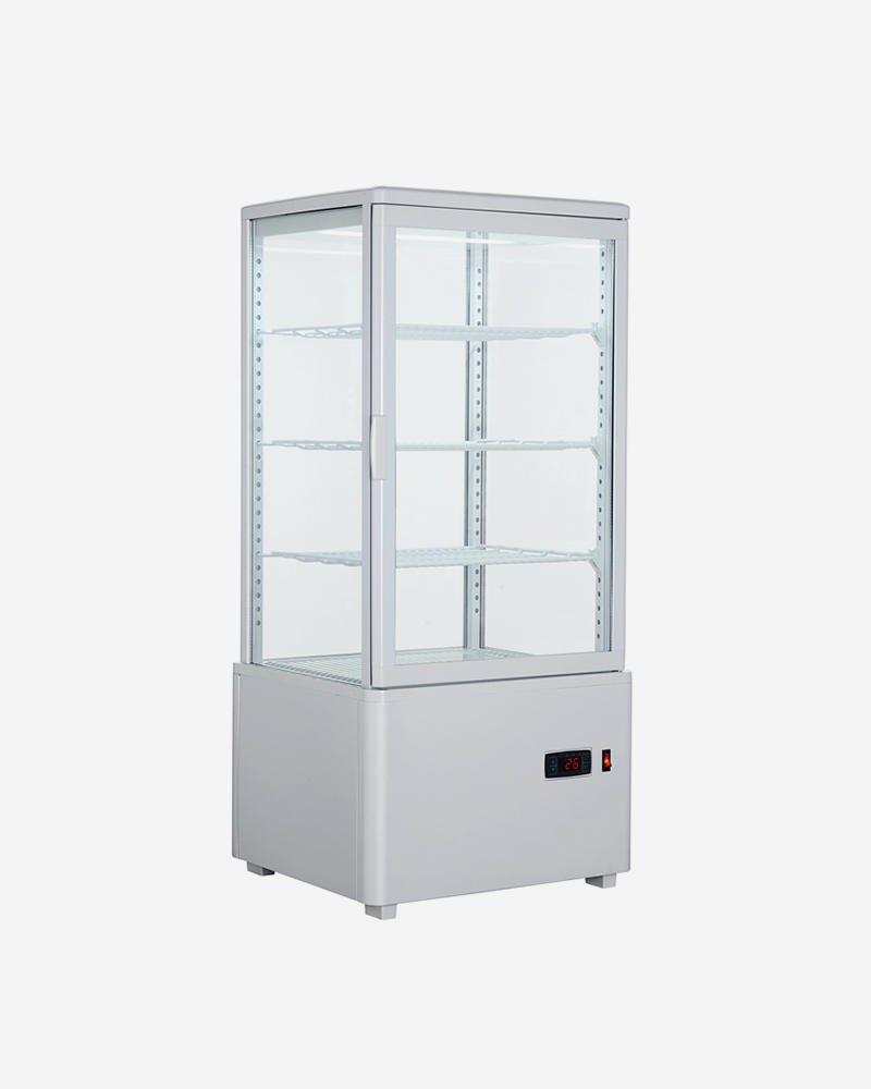 Four Side Double Glass Door Display Cooler Showcase with Carving Logo LCD Screen